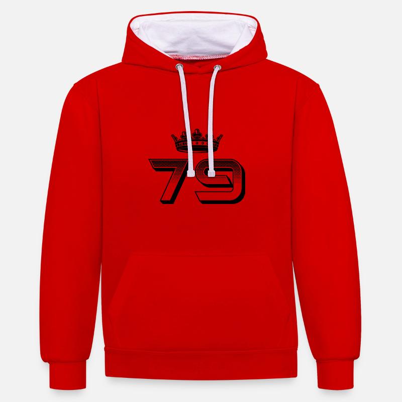 79 Couronne numérique - Sweat à capuche contrasté - rouge/blanc