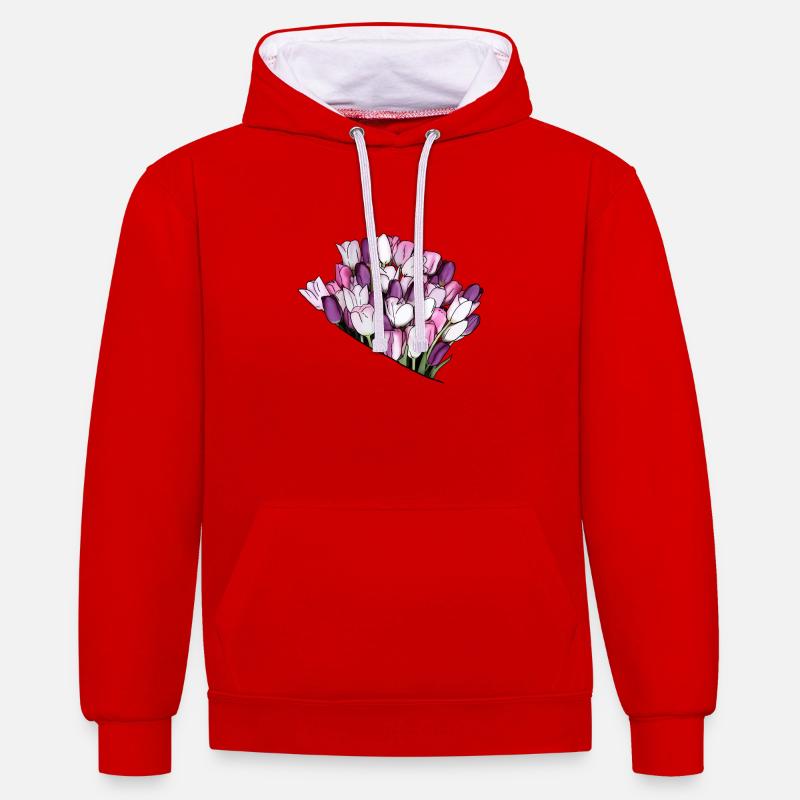 Beau bouquet d'amour pour l'éternité - Sweat à capuche contrasté - rouge/blanc