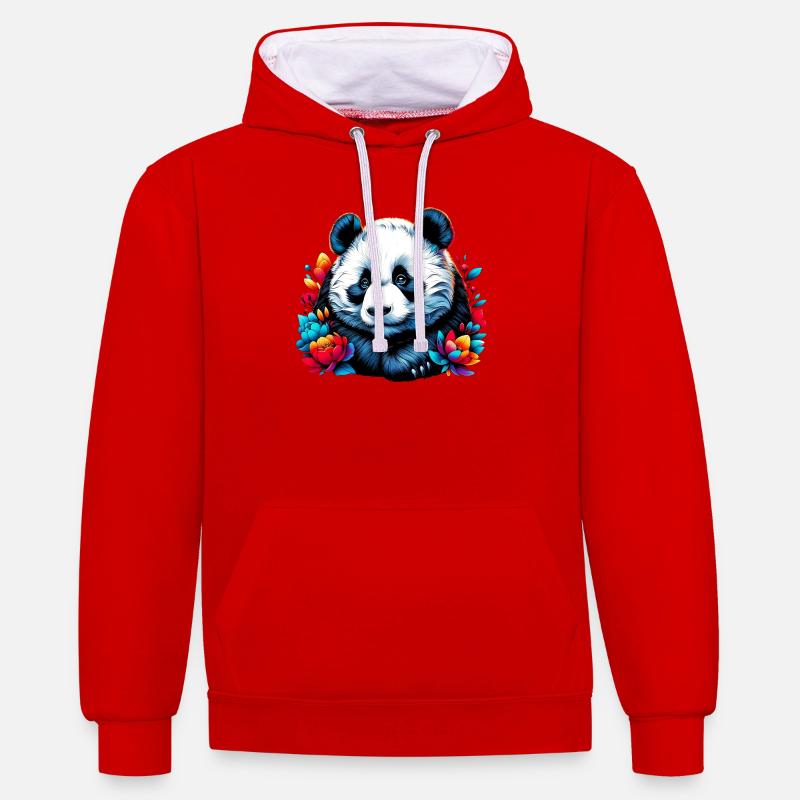 Panda - Sweat à capuche contrasté - rouge/blanc