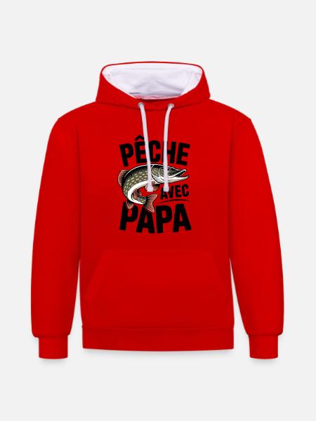 Stilisierter Hecht Pfirsich mit Papa - Kontrast-Hoodie - Rot/Weiß