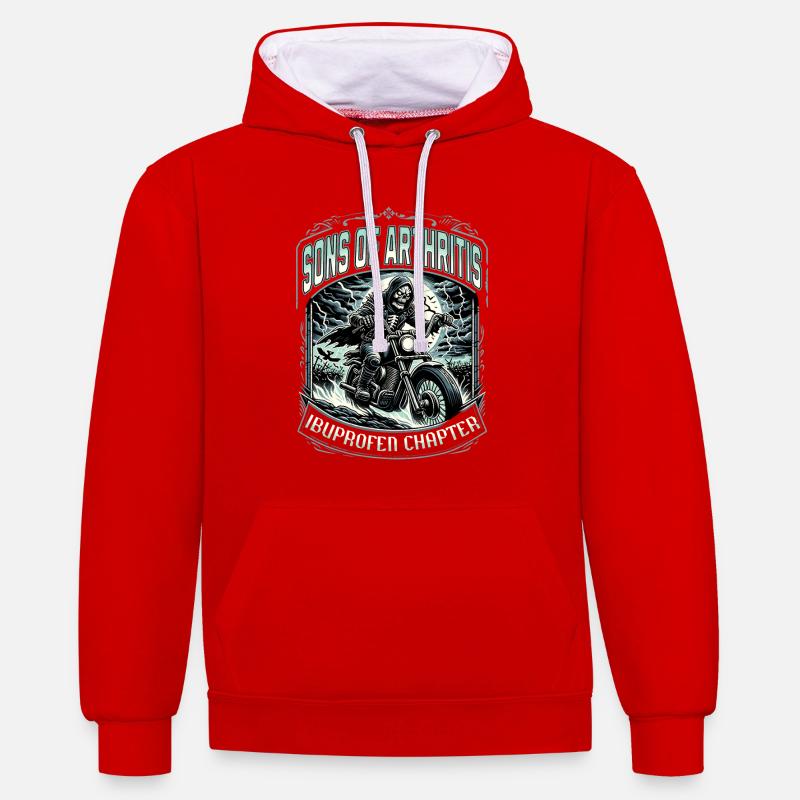 Fils de l’arthrite, chapitre Ibuprofène, Moto - Sweat à capuche contrasté - rouge/blanc