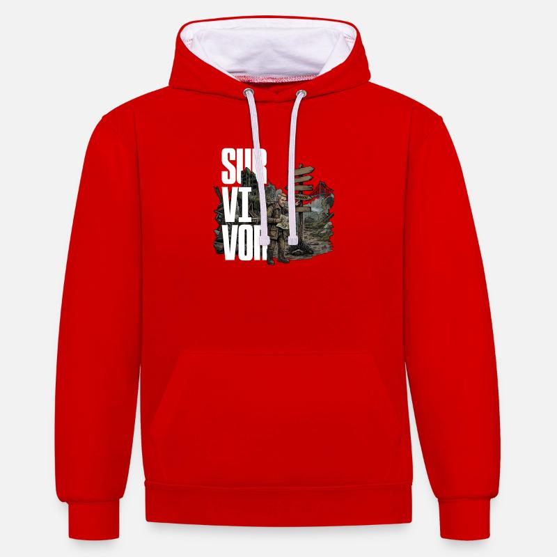 Survivant - Sweat à capuche contrasté - rouge/blanc