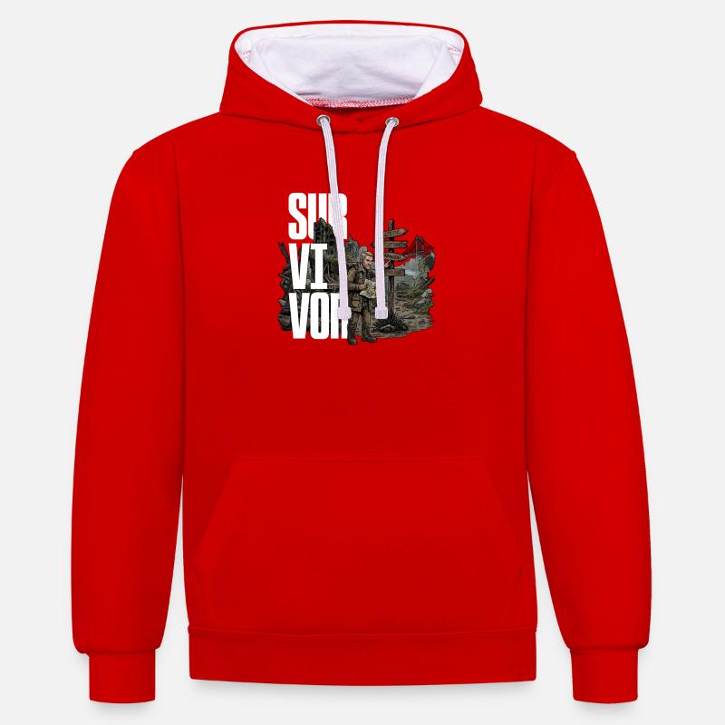 Survivant - Sweat à capuche contrasté - rouge/blanc