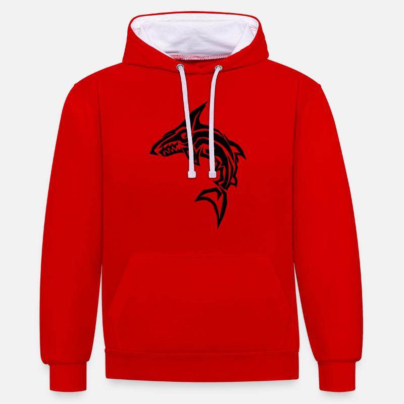 Requin tribal - Sweat à capuche contrasté - rouge/blanc