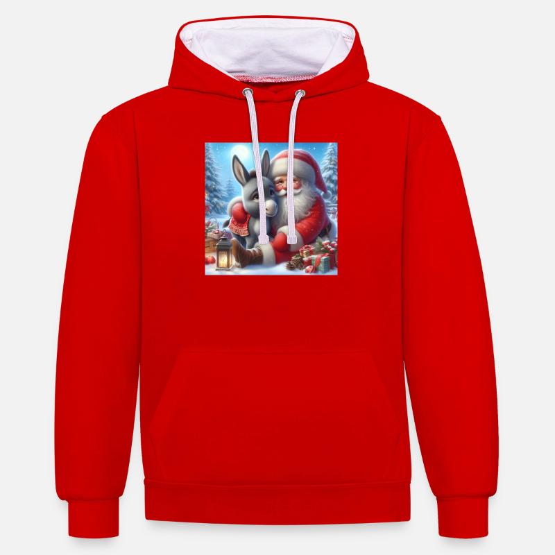 Saint-Nicolas avec un âne - Sweat à capuche contrasté - rouge/blanc