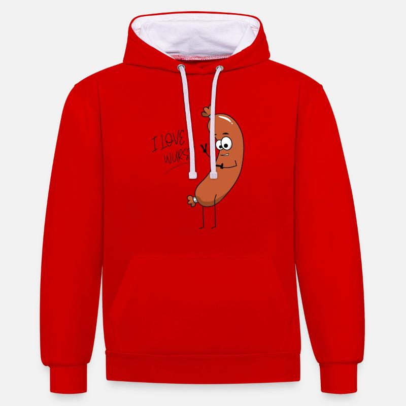 I love wurst, rigolo - Sweat à capuche contrasté - rouge/blanc