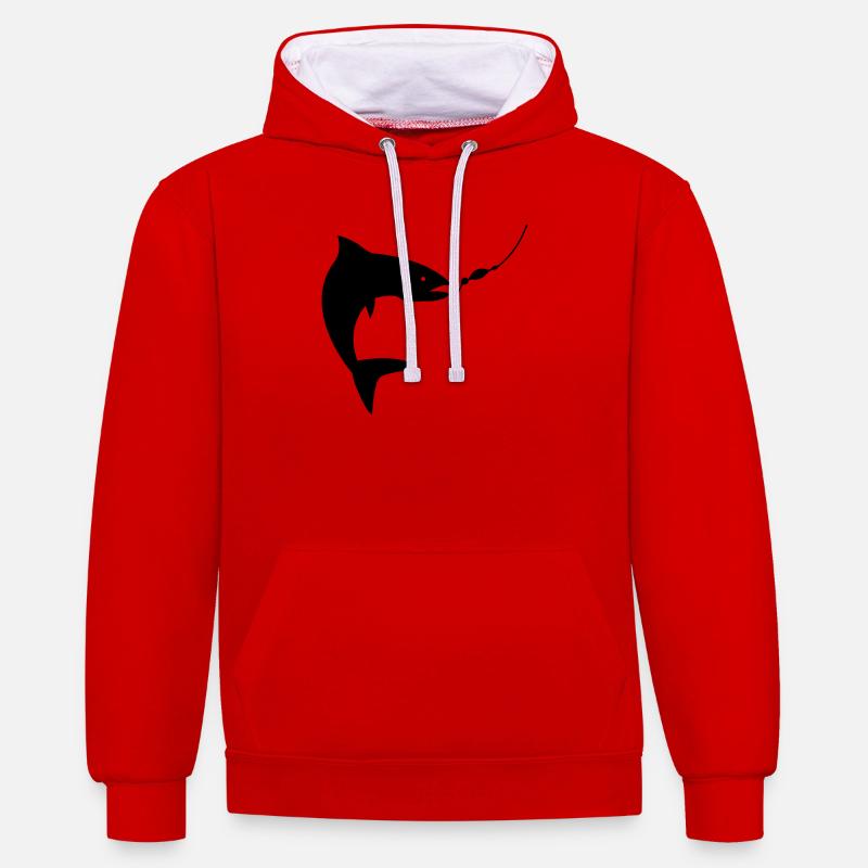 pêche - Sweat à capuche contrasté - rouge/blanc