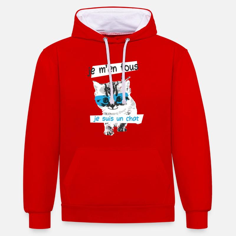 Chat Humour Geek Mignon Phrase drôle - Sweat à capuche contrasté - rouge/blanc