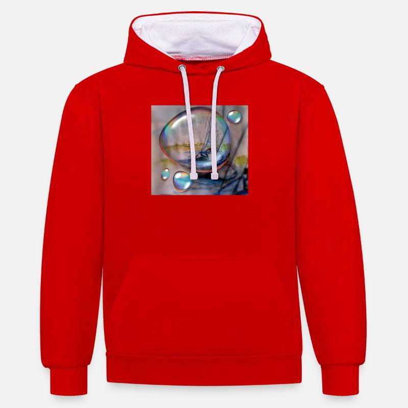 Rêve de navigation dans le brouillard - Sweat à capuche contrasté - rouge/blanc