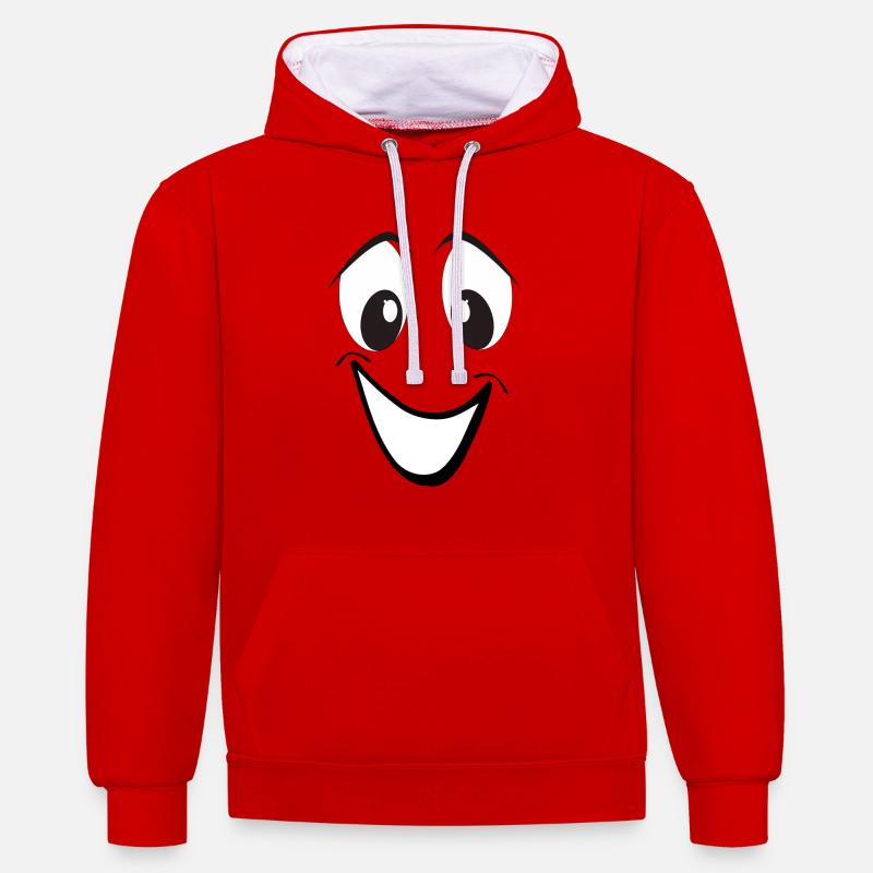 Visage de dessin animé souriant - Sweat à capuche contrasté - rouge/blanc