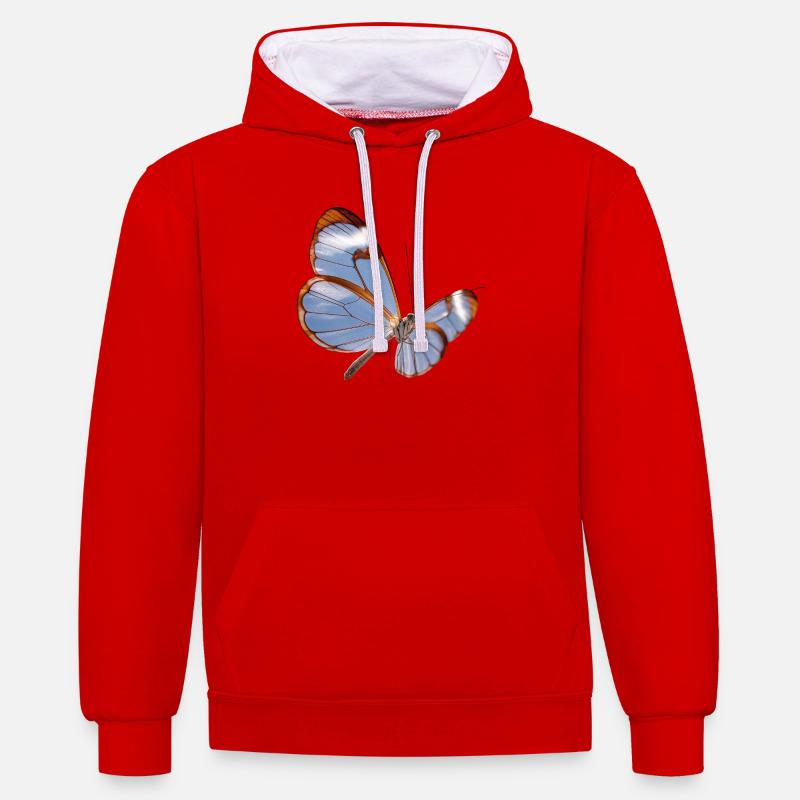 Conception transparente papillon Glasswing - Sweat à capuche contrasté - rouge/blanc