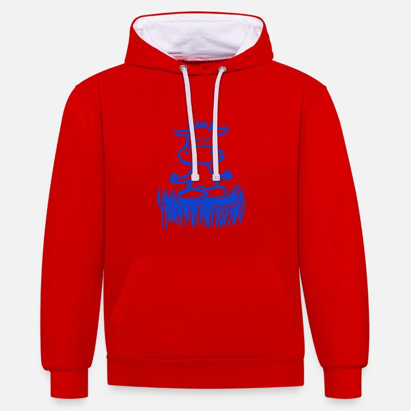 Vache zen dans la prairie - Sweat à capuche contrasté - rouge/blanc