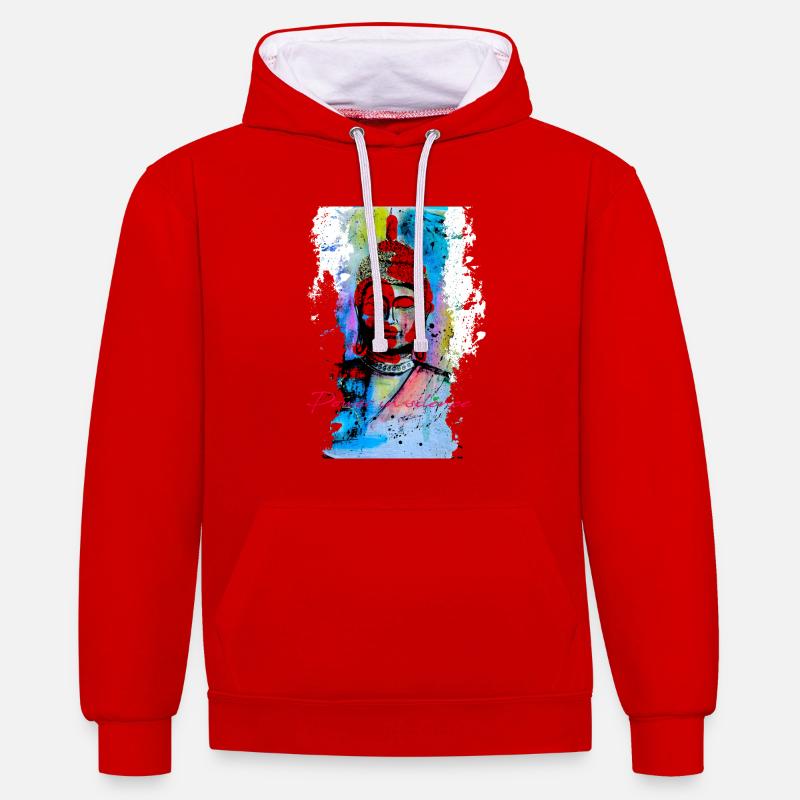 Puissance silencieuse du Bouddha - Sweat à capuche contrasté - rouge/blanc