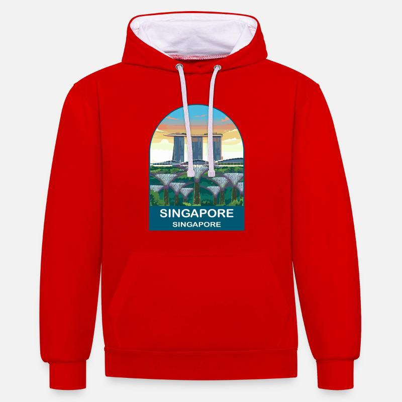 CTY02059 - Sweat à capuche contrasté - rouge/blanc