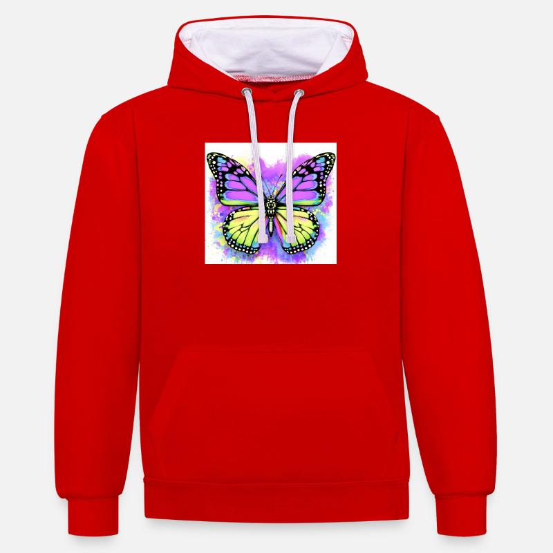 papillon - Sweat à capuche contrasté - rouge/blanc