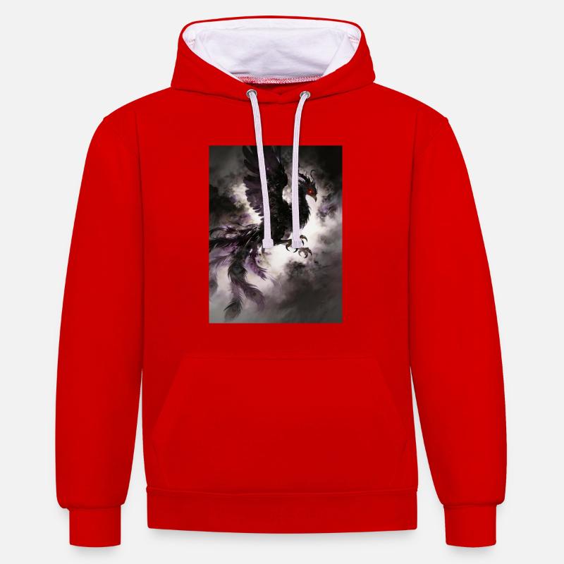 Le Phénix Noir : Ombre et Renaissance - Sweat à capuche contrasté - rouge/blanc
