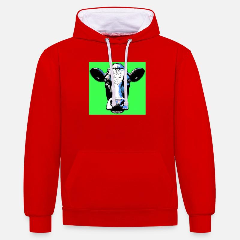 vache - Sweat à capuche contrasté - rouge/blanc