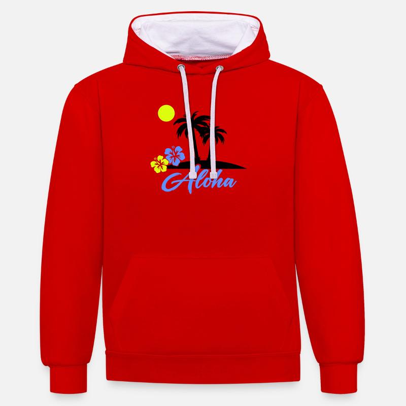 Aloha Hibiskus Neon Script - Kontrast-Hoodie - Rot/Weiß