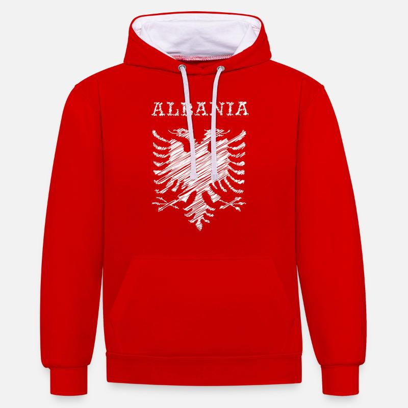 Albania, scribble white - Kontrast-Hoodie - Rot/Weiß