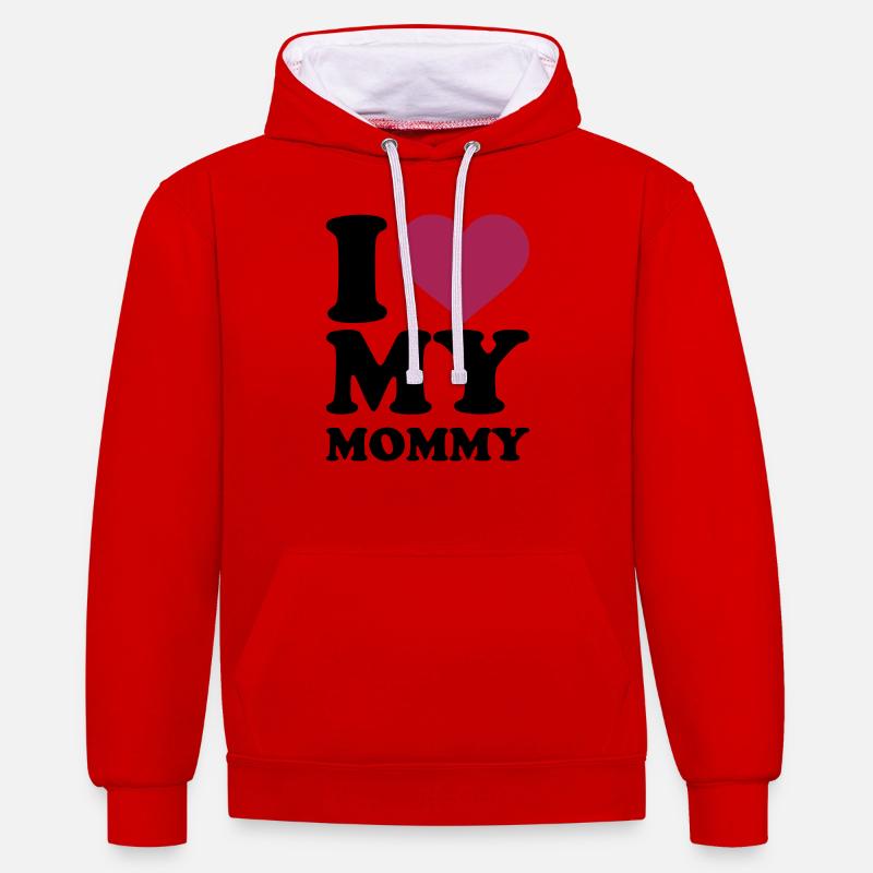 J'aime ma maman - Sweat à capuche contrasté - rouge/blanc
