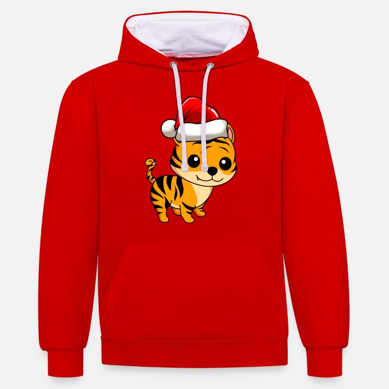 Tiger Comic Christmas - Sweat à capuche contrasté - rouge/blanc