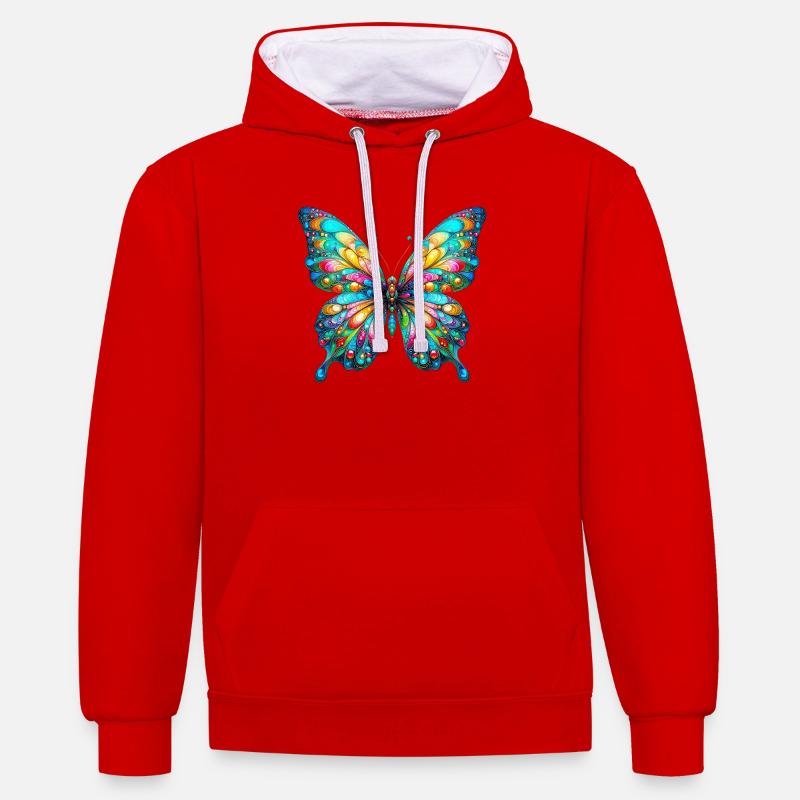 Papillon - Sweat à capuche contrasté - rouge/blanc