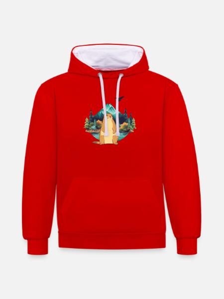 Murmeltier - Kontrast-Hoodie - Rot/Weiß
