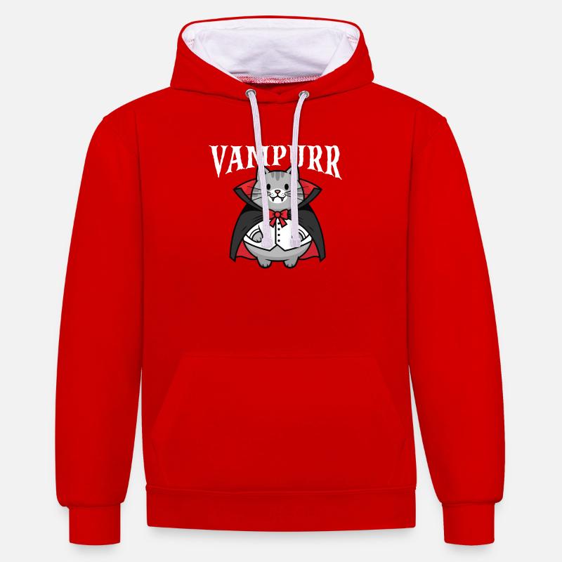 Vampurr Spooky Halloween Vampire Chat - Sweat à capuche contrasté - rouge/blanc