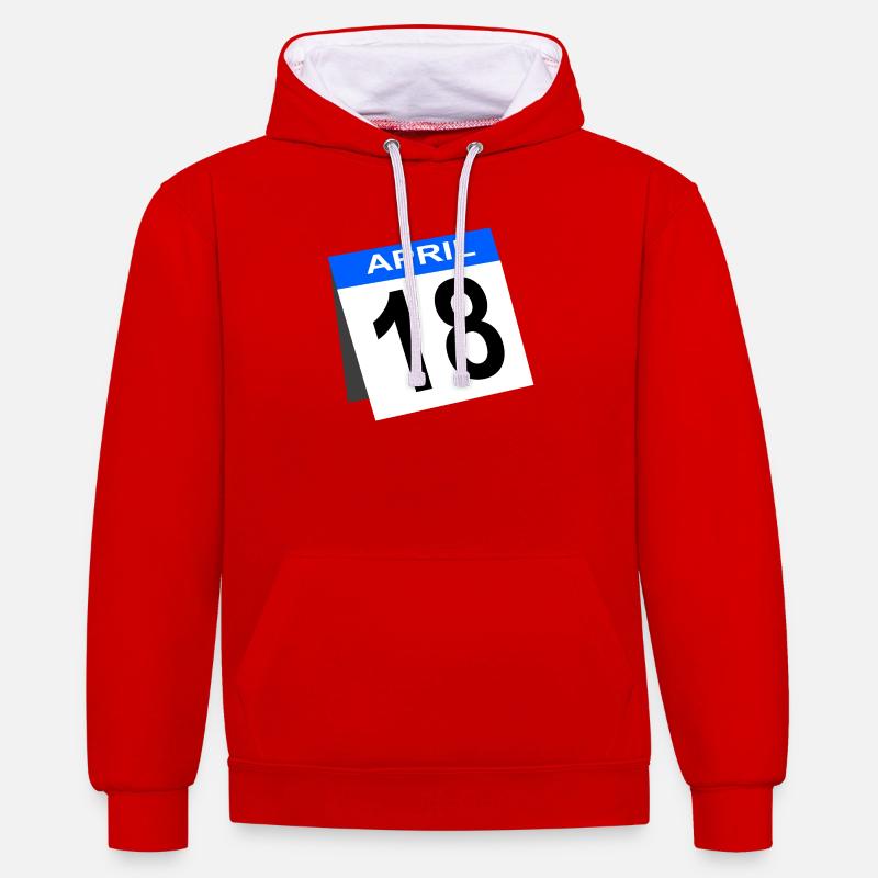 Calendrier du 18e anniversaire d’avril - Sweat à capuche contrasté - rouge/blanc