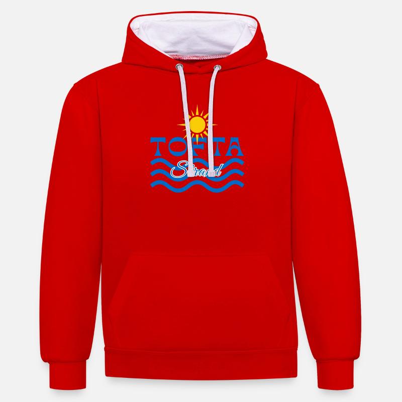 Tofta Strand-Soleil et Vagues - Sweat à capuche contrasté - rouge/blanc