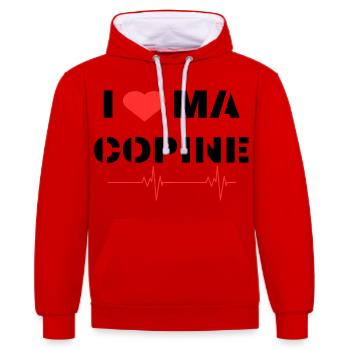 Déclaration d'amour à ma copine - Sweat à capuche contrasté - rouge/blanc - Devant - Liana (172cm) & Jaron (178cm)