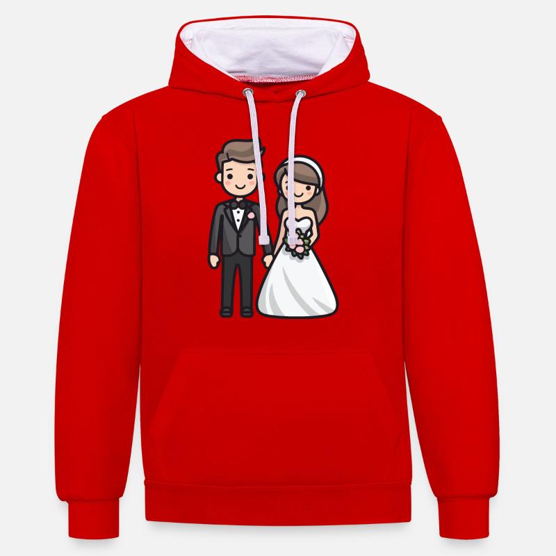 Jeunes mariés, Mariage, Mariée, Marié - Sweat à capuche contrasté - rouge/blanc