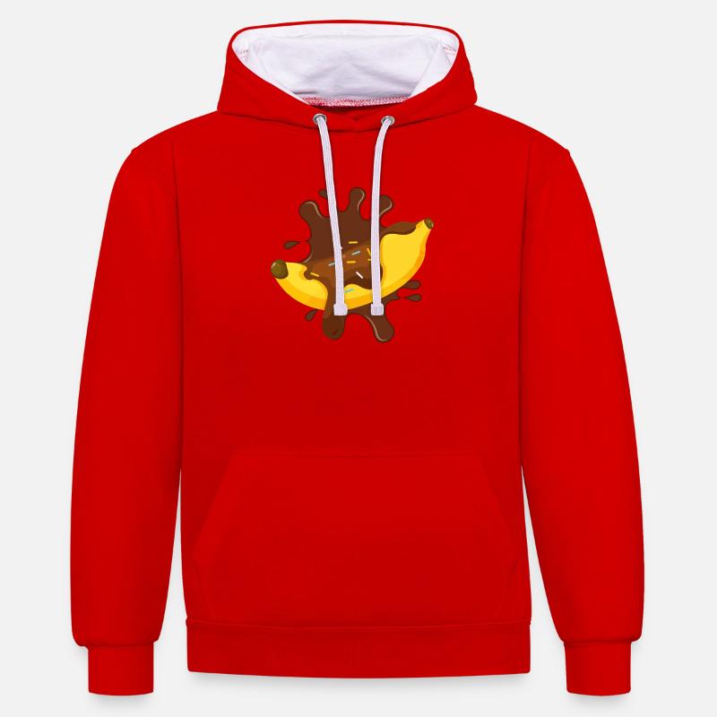 chocolat, fan de chocolat, banana split - Sweat à capuche contrasté - rouge/blanc
