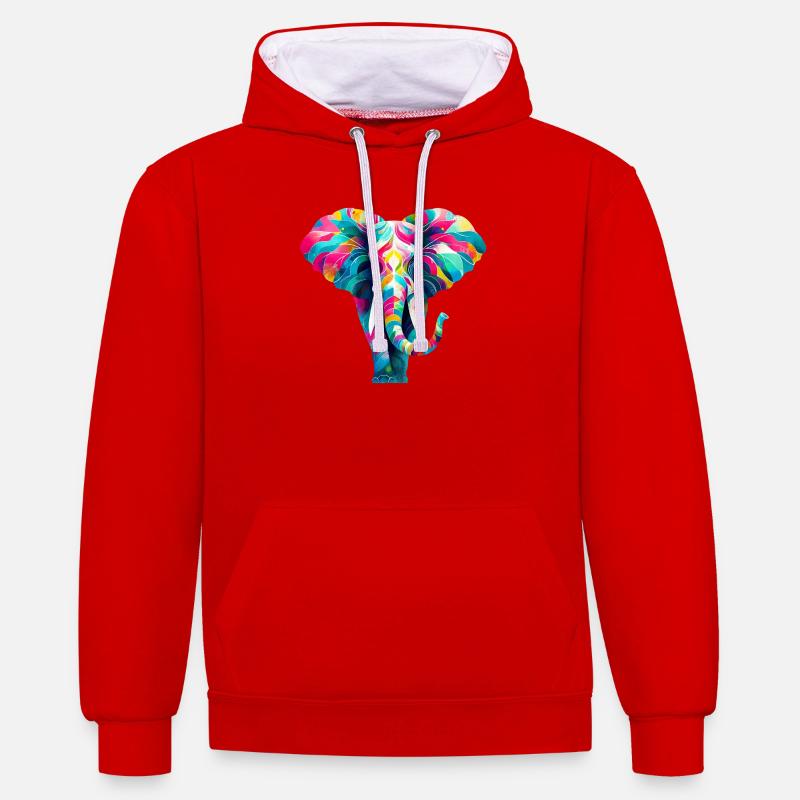 Éléphant - Sweat à capuche contrasté - rouge/blanc