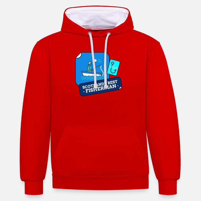Le meilleur design de pêcheur d’Écosse - Sweat à capuche contrasté - rouge/blanc