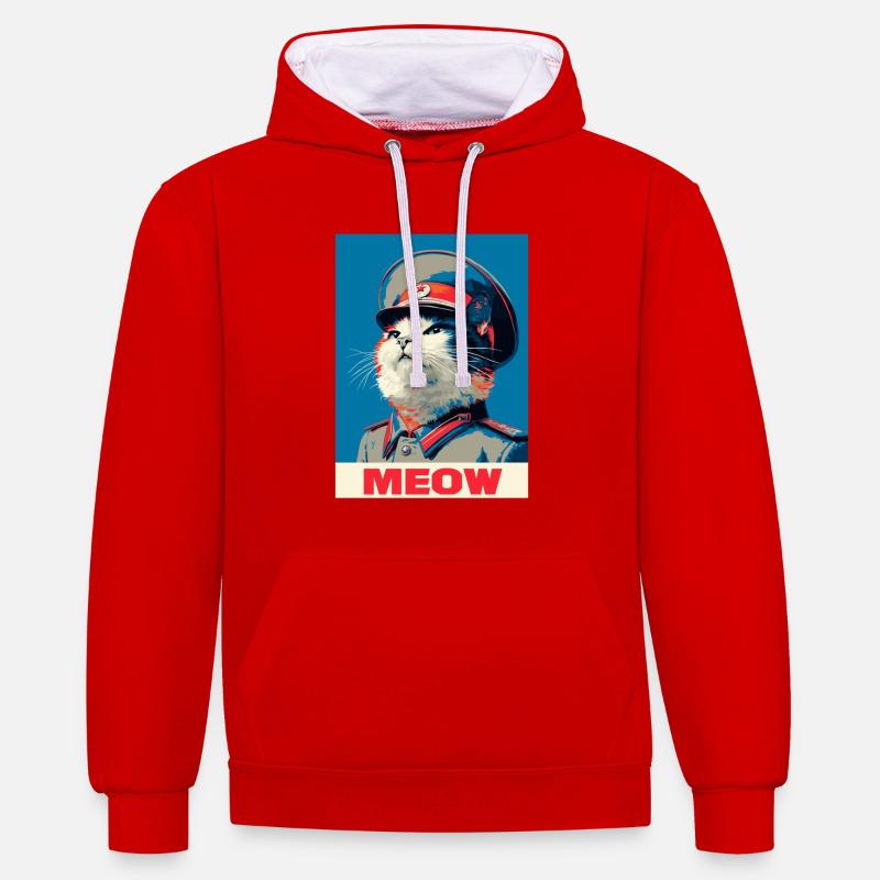 Chat Pop Art - Sweat à capuche contrasté - rouge/blanc