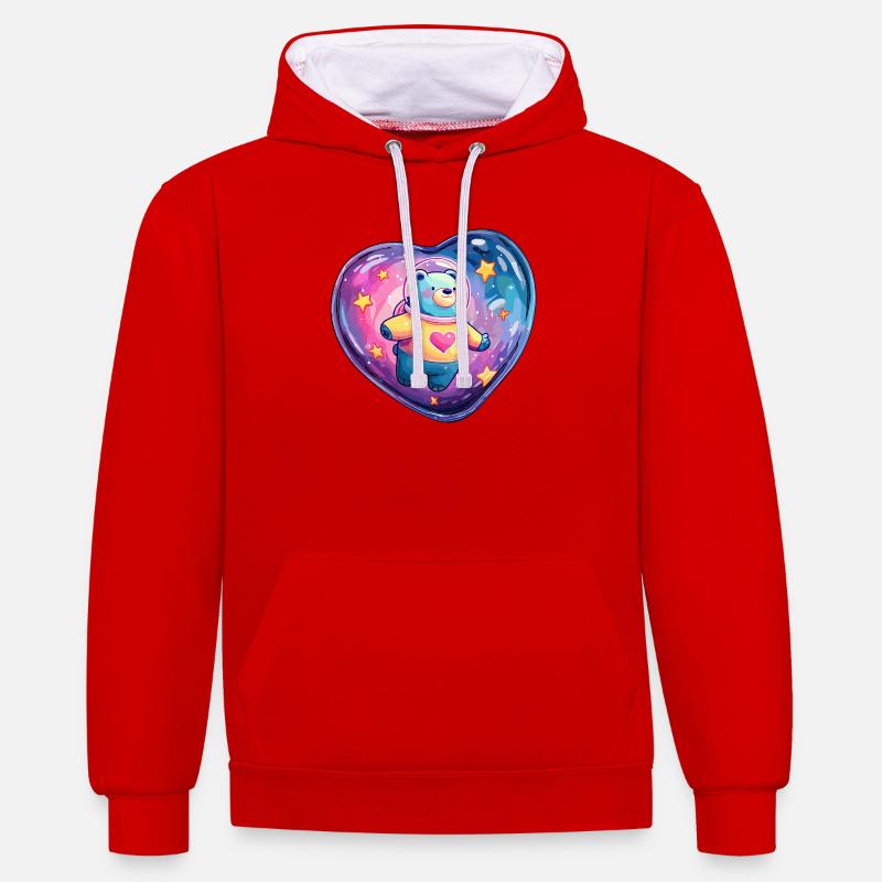 Ours Planète Cœur en combinaison spatiale - Sweat à capuche contrasté - rouge/blanc
