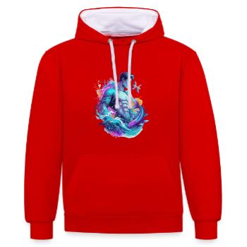 Poissons_Astro_Homme - Sweat à capuche contrasté - rouge/blanc - Devant - Liana (172cm) & Jaron (178cm)