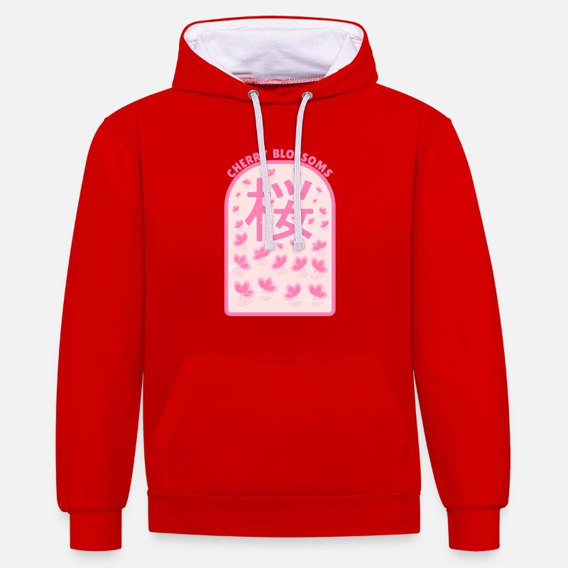 Cerisiers en fleurs Sakura - Sweat à capuche contrasté - rouge/blanc