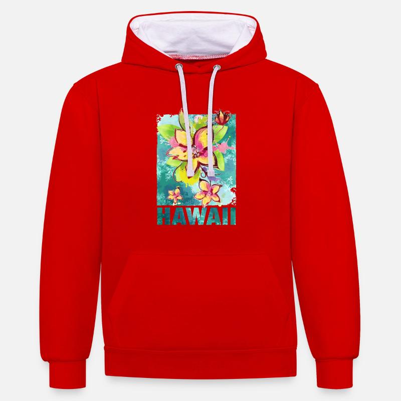 Hawaï fleur Orchidee Aloha - Sweat à capuche contrasté - rouge/blanc