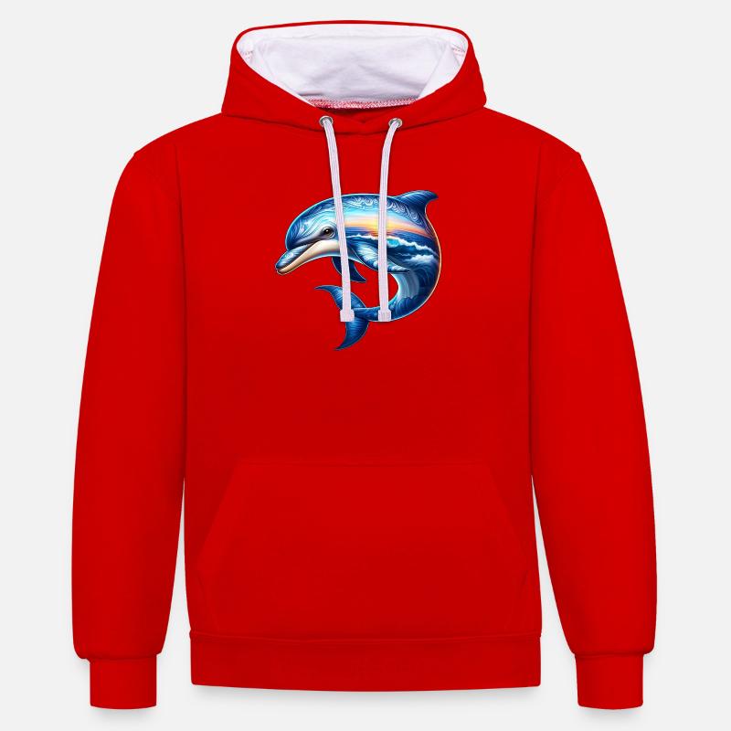Dauphin - Sweat à capuche contrasté - rouge/blanc