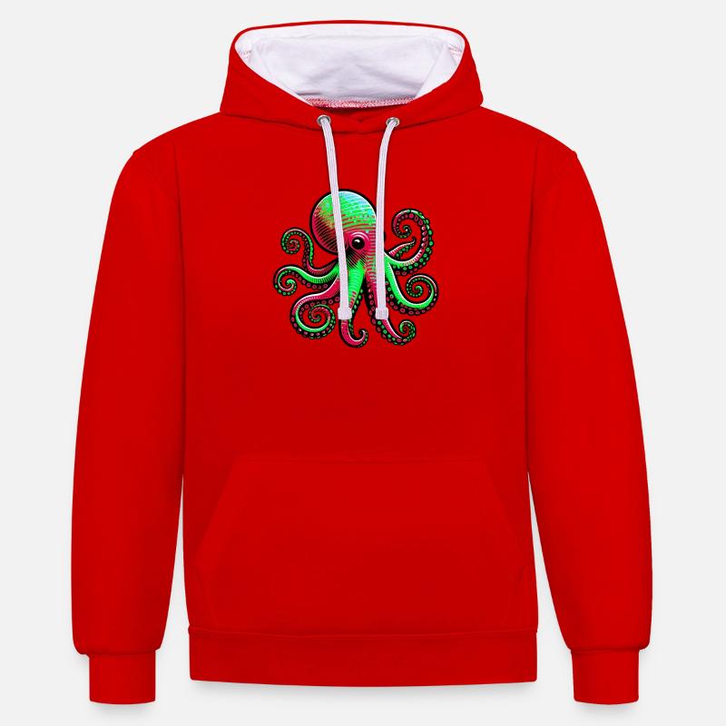 Pieuvre - Sweat à capuche contrasté - rouge/blanc