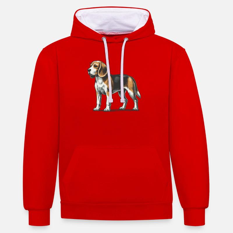 Beagle - Sweat à capuche contrasté - rouge/blanc