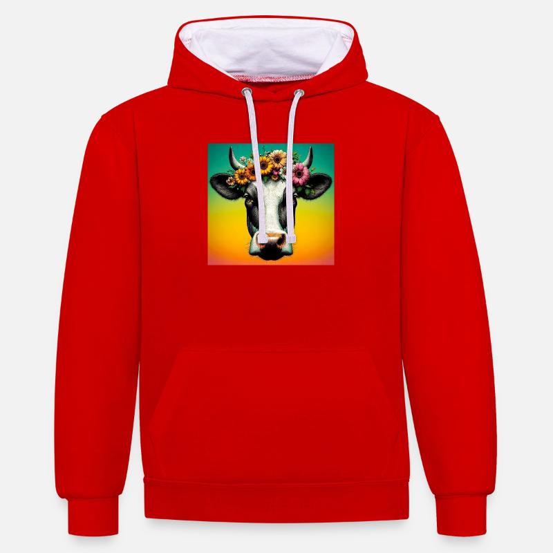cow - Contrast hoodie - red/white