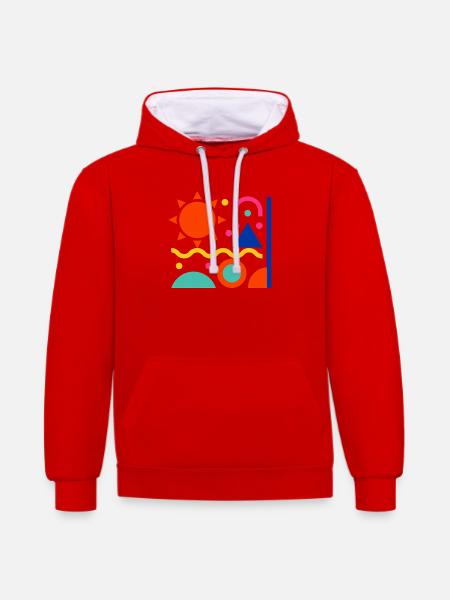 Bunte Formen - Kontrast-Hoodie - Rot/Weiß