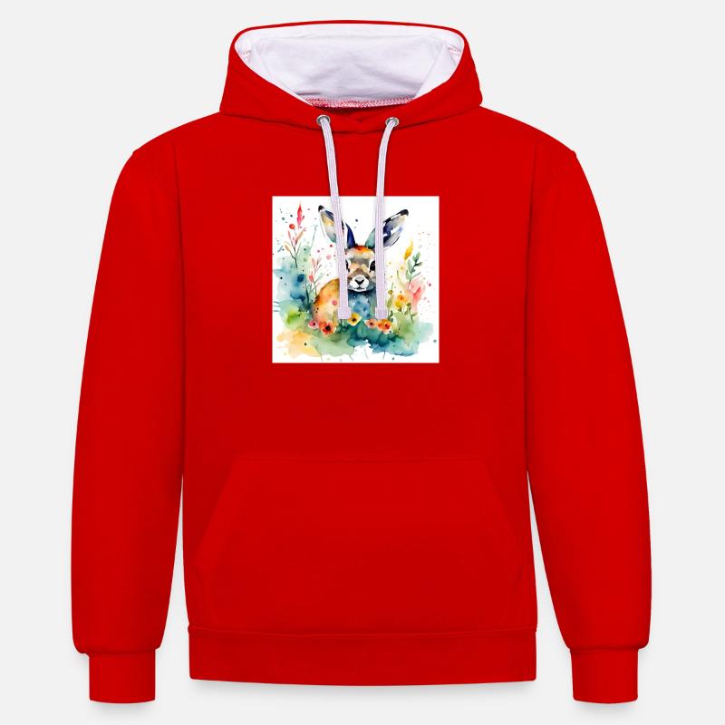 Couleur lapin - Sweat à capuche contrasté - rouge/blanc