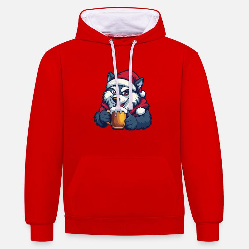 Bière Wolf Noël Noël - Sweat à capuche contrasté - rouge/blanc