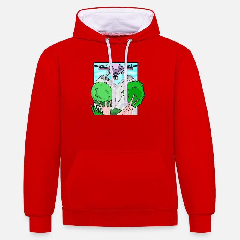 Drone Drone Drones - Sweat à capuche contrasté - rouge/blanc