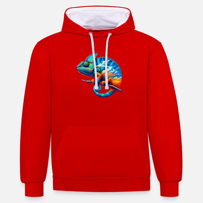 Caméléon - Sweat à capuche contrasté - rouge/blanc