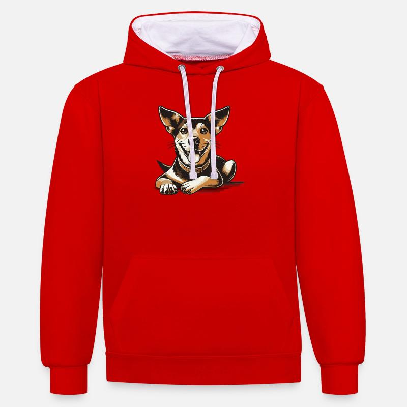 Chien de Caroline - Sweat à capuche contrasté - rouge/blanc